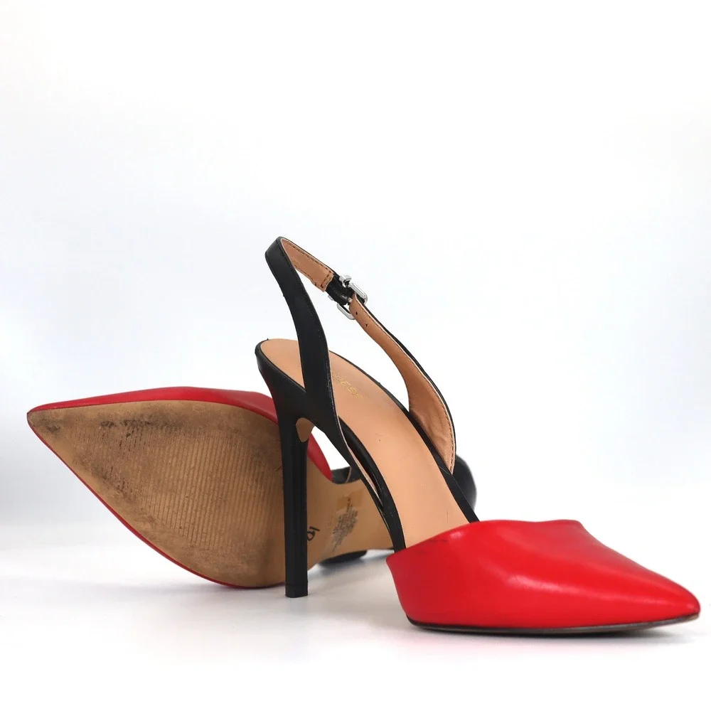 Express Slingback Pumps Womens 10 Red Black Stiletto Pointed Toe Dress Heels